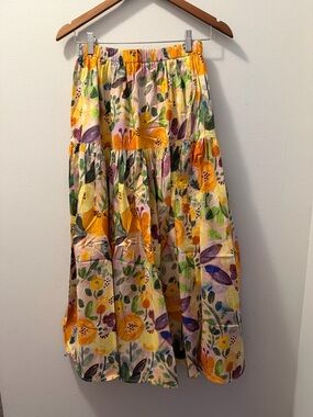 Tiered Floral Maxi Skirt in Yellow and Purple